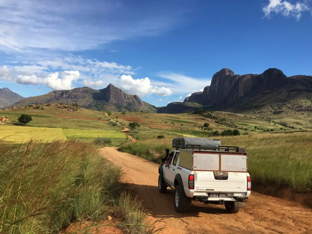 Entering Andringitra View On Backside Car roadtrip madagascar nissan double cab